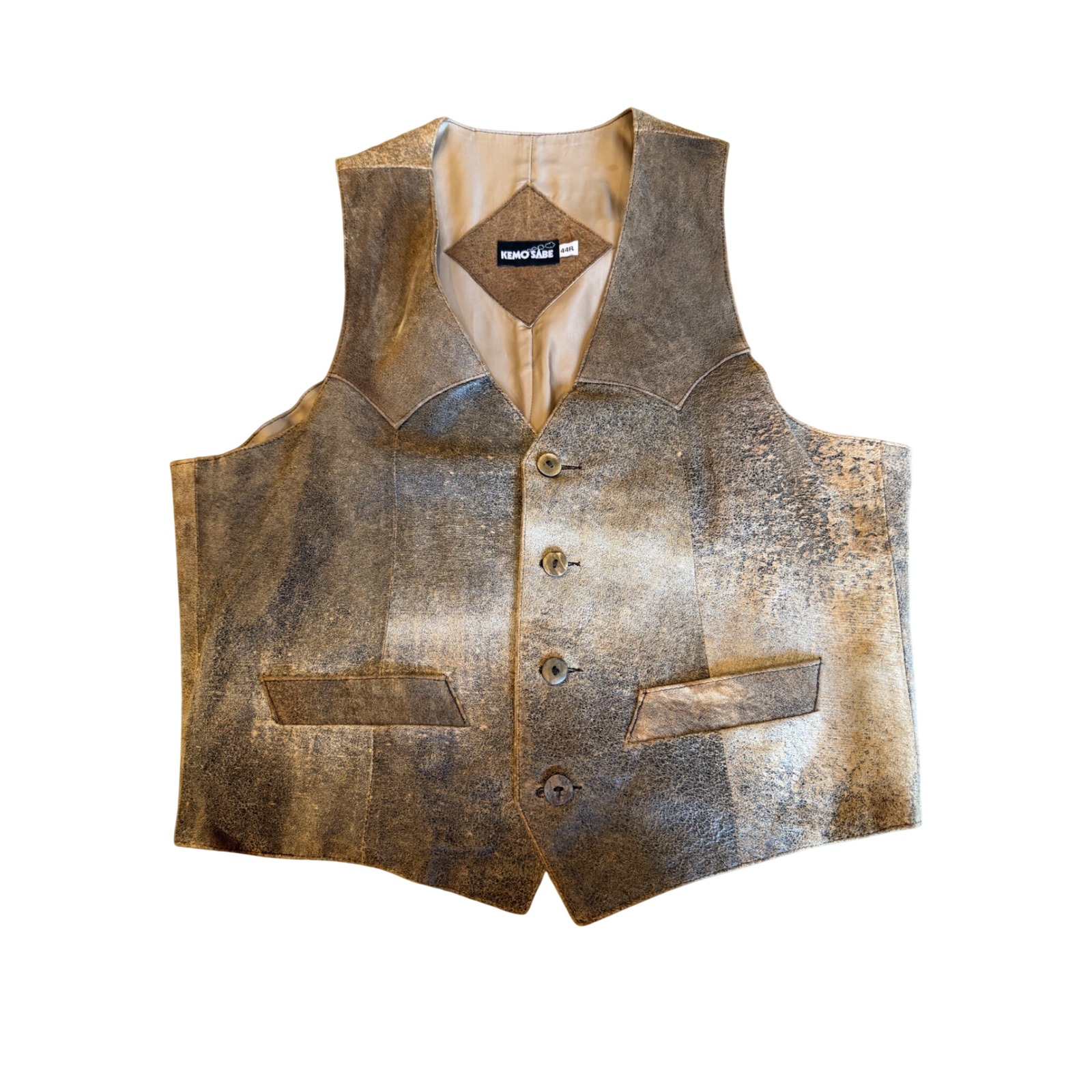 Kemo Sabe Mens Brown Distressed Leather Western Vest Embossed Size 44r — image 2 of 6